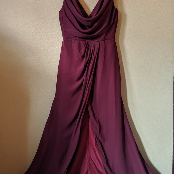 Burgundy Size 14 Sheath V-Neck Long Dress w/ Slit - Picture 7 of 7